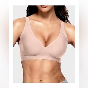 NWT SheCurve Seamless Deep V Wireless Push-up Bra - Nude Pink - size Large